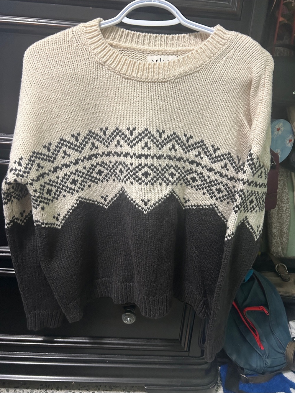 Velvet by Graham & Spencer Two-Tone Fair Isle Crewneck Sweater - Cream & Black